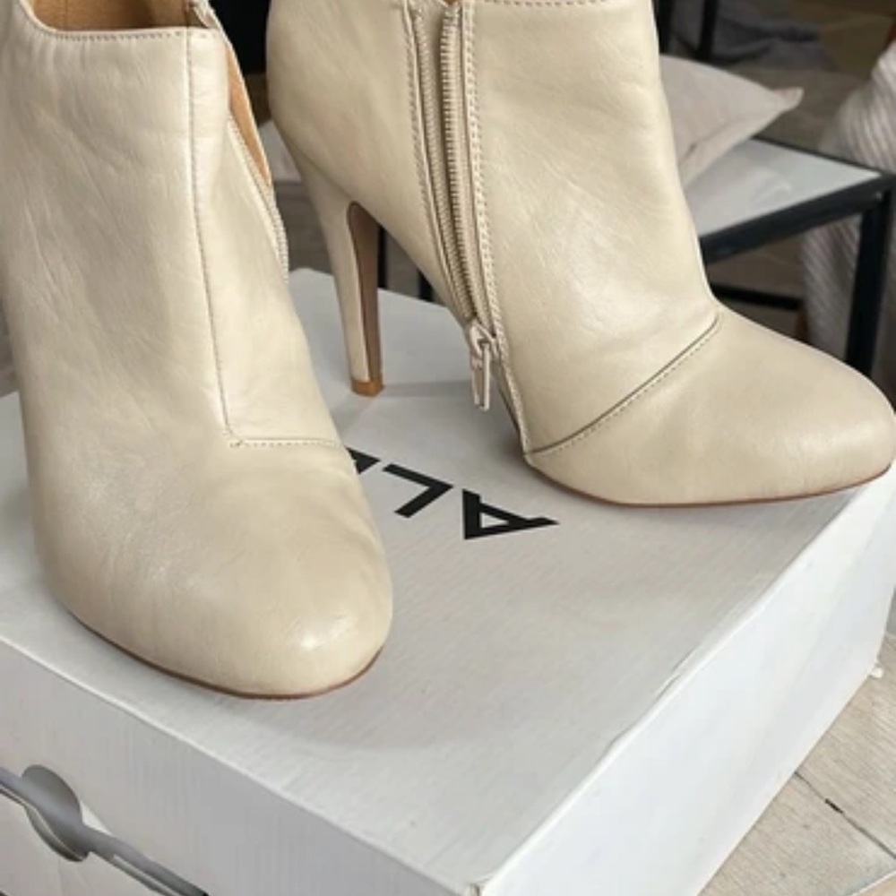 Aldo Cream Leather High-Heel Ankle Boots